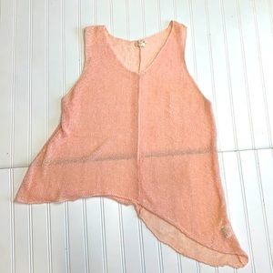Eileen Fisher Sz L Peach V-Neck Shear Sweater Sleeveless Shell Asymmetrical